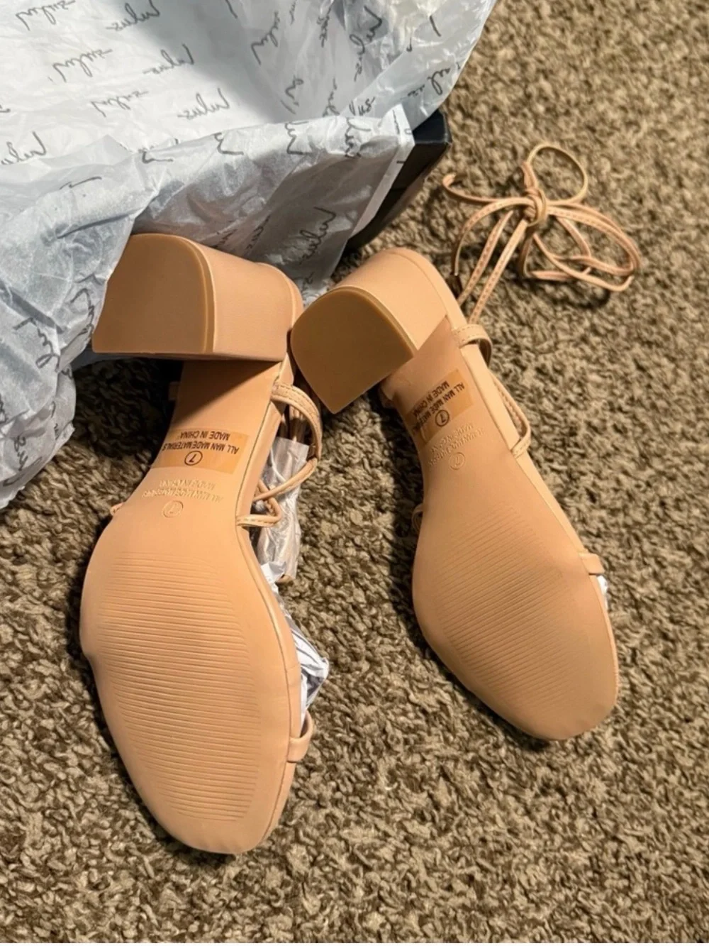 Lulu's Nude Wrap-Around Block Heel Sandals